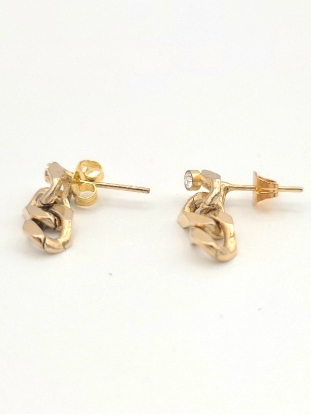 Gold Tone Knot Link Earrings with Crystal Accent